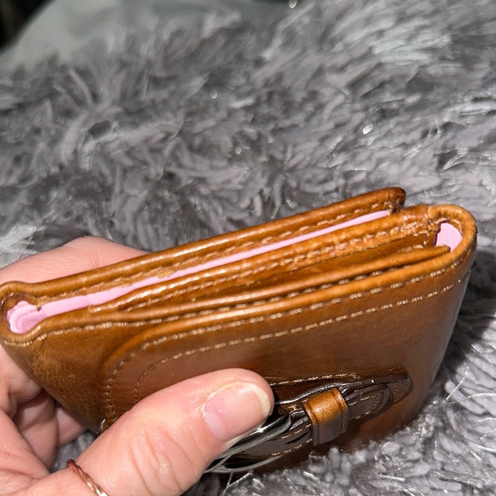 Coach Brown tan Leather Wallet with Buckle pink interior double bifold cute 🥰 - Picture 10 of 12